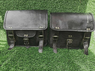 #ad Leather Motorcycle Bag 30cm Saddlebags Pouch Black Side Panniers Saddle