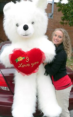 #ad 6 Foot Teddy Bear Giant White With I Love You Heart Soft 72 Inch Made in USA