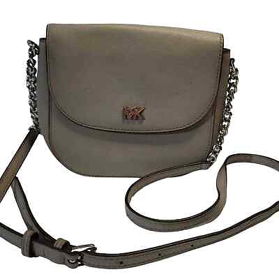 #ad Michael Kors Womens Mott Crossbody Bag Gray Leather Half Dome Snap Outer Pocket