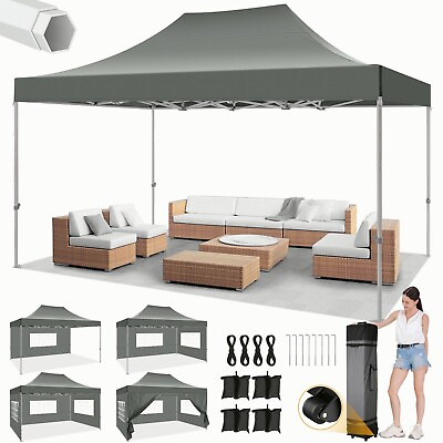#ad 10x15ft Pop up Canopy Heavy Duty Gazebo Instant Commercial Tent with Sandbags