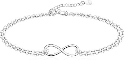 #ad Delicate Womens Infinity Bracelet 925 Sterling Silver Adjustable Endless Jewel