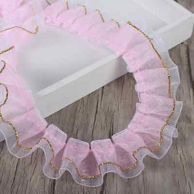 #ad 1 inch wide pink white gold edge color ruffled lace trim price per yard