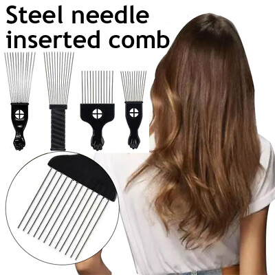 #ad Afro Comb Salon Detangling Anti static Comb Fork Hairbrush Metal Hairdressing