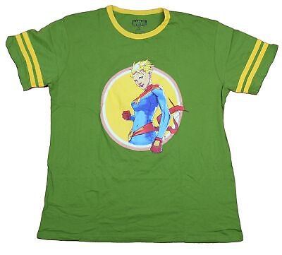 #ad Captain Marvel Mens Ringer T Shirt Powerful Circle Comic Pic