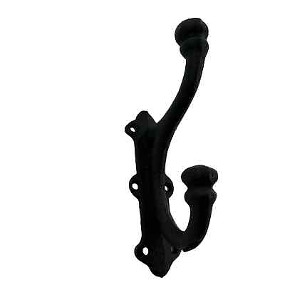 #ad Cast Iron Black Wall Hook Heavy Double Coat Hook NEW Vintage Reproduction 6 In