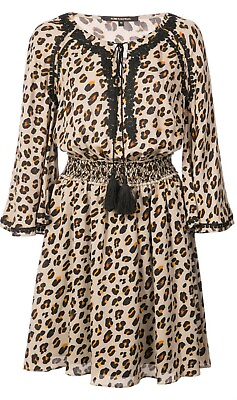#ad Kobi Halperin Dress Small NEW Leopard Silk Designer Boho Classy Embroidery