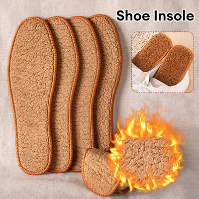 #ad 2 Pairs Genuine Sheepskin Wool Pads Winter Thick Insoles Shoe inserts For Boots