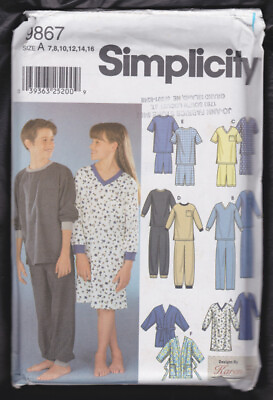 #ad 2001 Simplicity Pattern Child Unisex Sz 7 15 #9867 Uncut FF Pajamas robe shirt