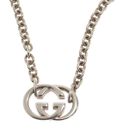 #ad GUCCI Interlocking GG Logo Necklace Pendant Sterling Silver 925 Used