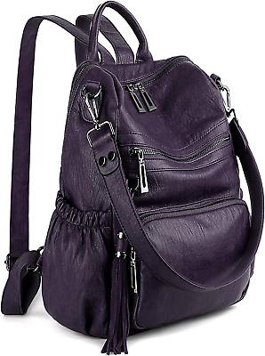 #ad Women Backpack Purse Leather Vegan Ladies Fashion Designer Medium 0454 Purple2