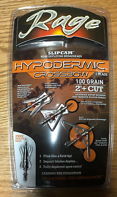 #ad 1 pack Rage Crossbow Hypodermic Broadheads 100 Grain 2quot; Cut Slipcam Rear Deploy