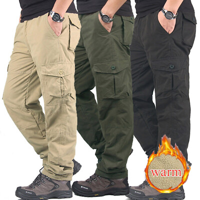 #ad Winter Mens Work Trousers Warm Thermal Fleece Lined Tactical Cargo Combat Pants