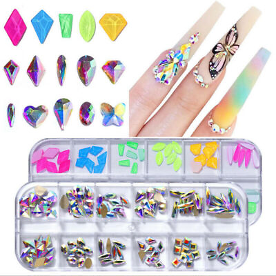 #ad 3D Nail Art Rhinestones Mix Crystal AB Flat Glitter Diamonds Tips Decoration