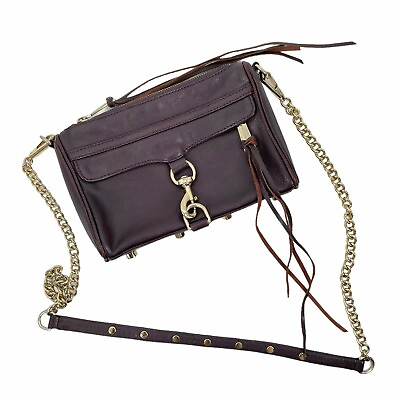 #ad Rebecca Minkoff Women Mini M.A.C Leather Crossbody Bag Burgundy Gold $195