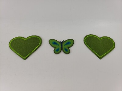 #ad Lot Of Three Iron On Patches Appliques Green Hearts And Butterfly