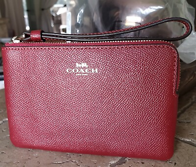 #ad Coach Corner Zip Wristlet Red Gold 58032 NWT Authentic