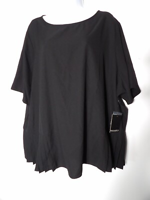 #ad Eloquii Blouse Top Shirt Sz 24 Black Pleated Keyhole Back Short Sleeve Plus Wome