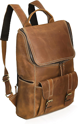 #ad C Full Grain Leather Backpack for Men 17 Inch Laptop Bag Vintage Travel Ruc
