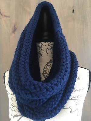 #ad Hand Knitted Women’s Cowl Infinity Scarf in Navy