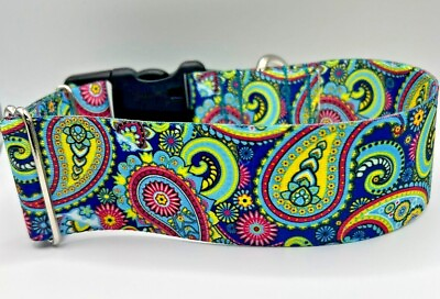 #ad 2 inch Wide Colorful Paisley Big Dog Collar Quick Release Adjustable USA Made