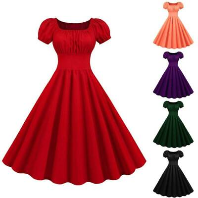 #ad Womens 50s 60s Vintage Solid Skater Dress Evening Rockabilly Party Swing Dresses