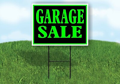 #ad GARAGE SALE GREEN Yard Sign with Stand LAWN SIGN