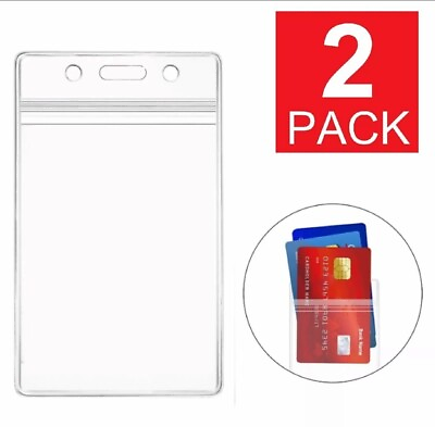 #ad 2 Pack Vertical ID Card Holder Clear Plastic Badge Resealable Waterproof credit