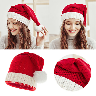 #ad Santa Hat Christmas Hat Xmas Party Hat Red Knitted Stocking Hat Cap For Adult