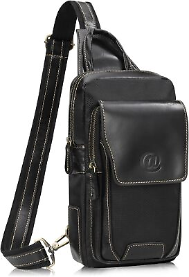 #ad A ZA Genuine Leather Sling Bag for Men Full Grain Crossbody Black
