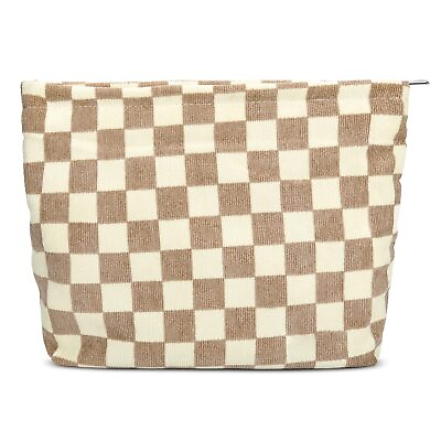 #ad Checkered Makeup Bag for Women Corduroy Cosmetic Bag Large Capacity Vintage ...