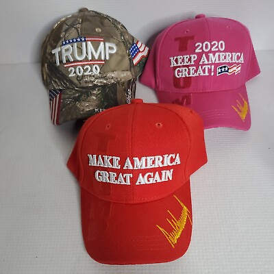 #ad Lot of 3 President Donald Trump MAGA Hat Republican Adjustable Red Pink Camo