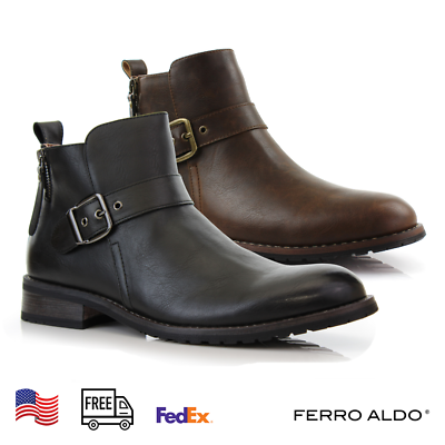 Ferro Aldo Men#x27;s Casual Zipper Motorcycle Ankle Combat Classic Chelsea Boots $59.99