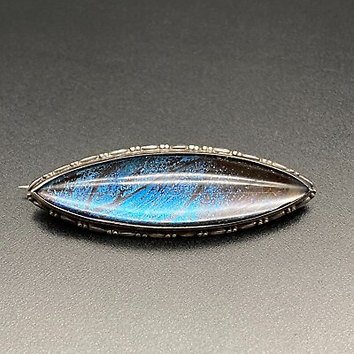 #ad Vintage Blue Sterling Silver Pin Brooch