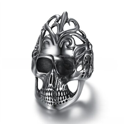 #ad Men#x27;s Personalized Vine Skeleton Head 316 Stainless Steel Rings Size 8 13