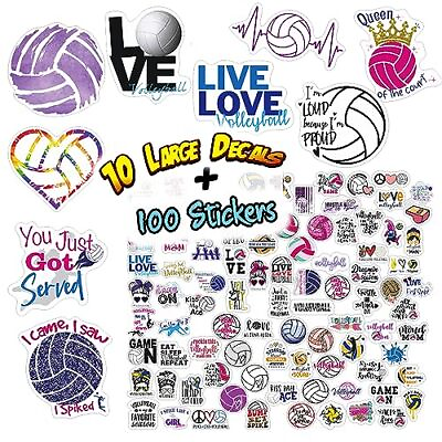 #ad 110ct Volleyball Stickers 100 Stickers 10 Large Decals Volleyball Stick...