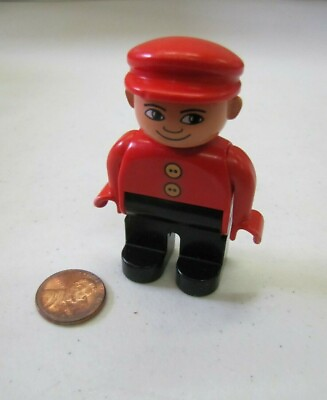 #ad Vtg Lego Duplo WORKER MAN DAD w Red Hat 2.5quot; Mini Figure Minifig Excellent