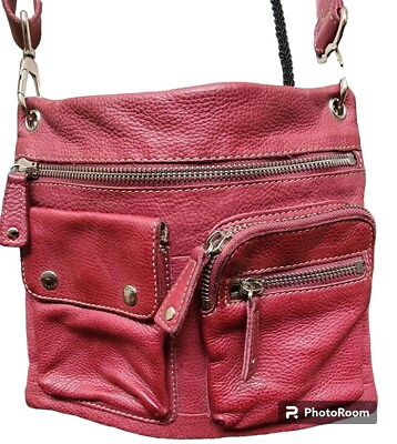 #ad Fossil Buttery Soft Leather Crossbody Bag Multiple Pockets Dark Red Burgundy