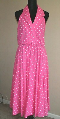 #ad Vintage Fit Flare Dress 80s Polka Dot Size 8 Vtg Pink 1980s Party Cotton