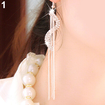 #ad Women#x27;s Fashion S Shape Long Tassels Rhinestone Hook Dangle Linear Earrings 65