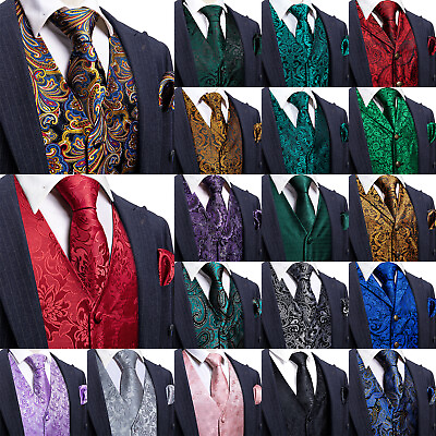 #ad Men#x27;s Paisley Design Dress Vest and Neck Tie Hankie Set For Suit or Tuxedo
