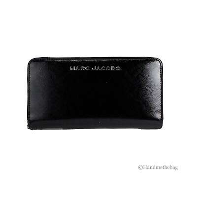 #ad Marc Jacobs Large Black Crossgrain Leather Continental Clutch Zip Around Wallet