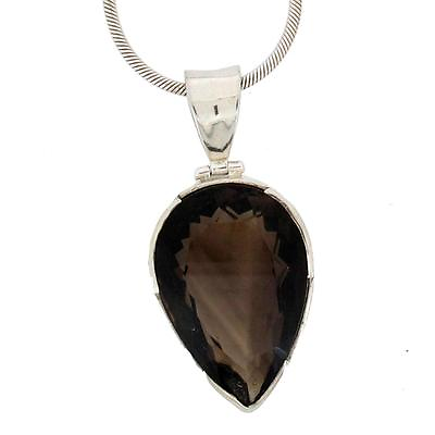 #ad Large Brown Smoky Topaz Sterling Silver .925 Gemstone Faceted Pendant