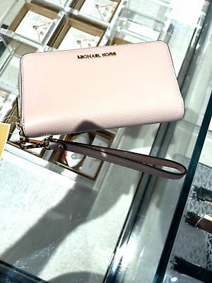 #ad Michael Kors Jet Set Travel Large Phone Case Leather Wallet Wristlet Pink Blush