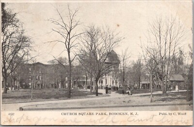 #ad Vintage 1900s HOBOKEN New Jersey Postcard quot;CHURCH SQUARE PARKquot; Street View