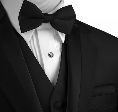 #ad Men#x27;s Black Satin Formal Tuxedo Vest Bow Tie amp; Hankie Set XS 6XL Reg amp; Long