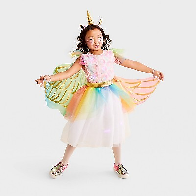 #ad Kids#x27; Light Up Rainbow Unicorn Halloween Costume Dress with Headpiece S Hyde