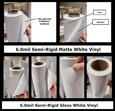#ad 6.0mil Semi Rigid White Self Adhesive Vinyl Solvent HP Latex Mimaki Roland Mutoh