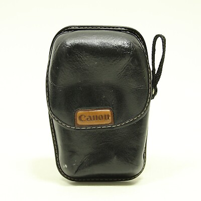 #ad VINTAGE Canon Black LEATHER Small Camera CARRY CASE Made in Japan