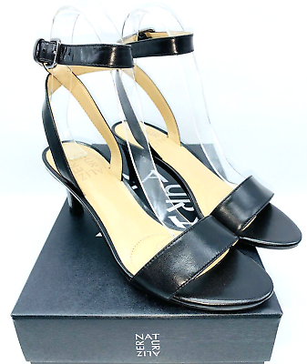 #ad Naturalizer Tinda Heeled Slingback Fuax Leather Sandals Black US 5.5M