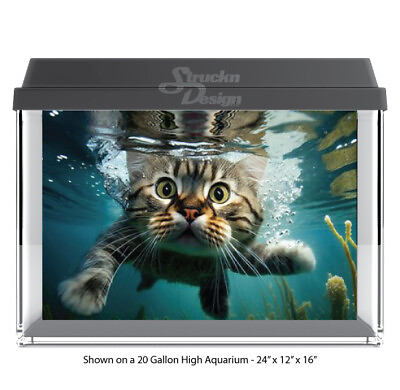 #ad Cute Dark Brown Cat Polyester Fish Tank Glass Backdrop Aquarium Background